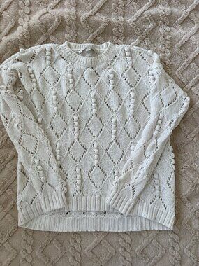 Loft Petite Bobble Drop Shoulder Sweater - Size Medium Petite - off white